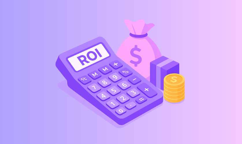 ROI kalkulátor illusztráció pénzeszközökkel