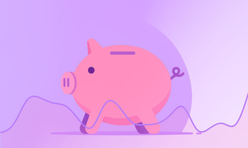 Rajzolt malacpersely sétál sárga háttéren – pénzügyi tudatosság és inflációs hatás vizuális megjelenítése