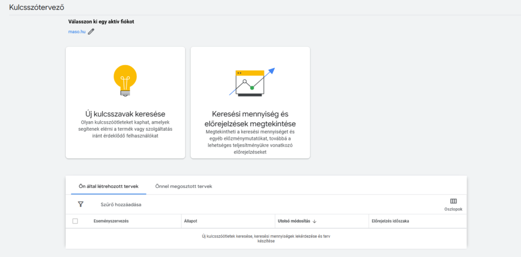 Google hirdetés: mikor éri meg, mikor nem? 1 Google Ads felület, a Keyword Planner eszköz képernyője, ahol új kulcsszavak felfedezése és keresési előrejelzések érhetők el google hirdetés kampányokhoz